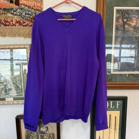 Vintage 80s/90s RARE Brooks Brothers 100% Cashmere Purple Knit Sweater Sz Large